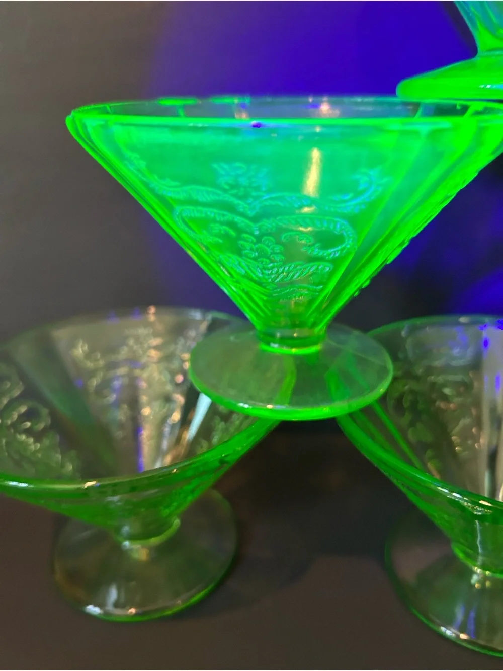 Federal Glass Madrid Uranium Footed Sherbet Dishes Set Of 6